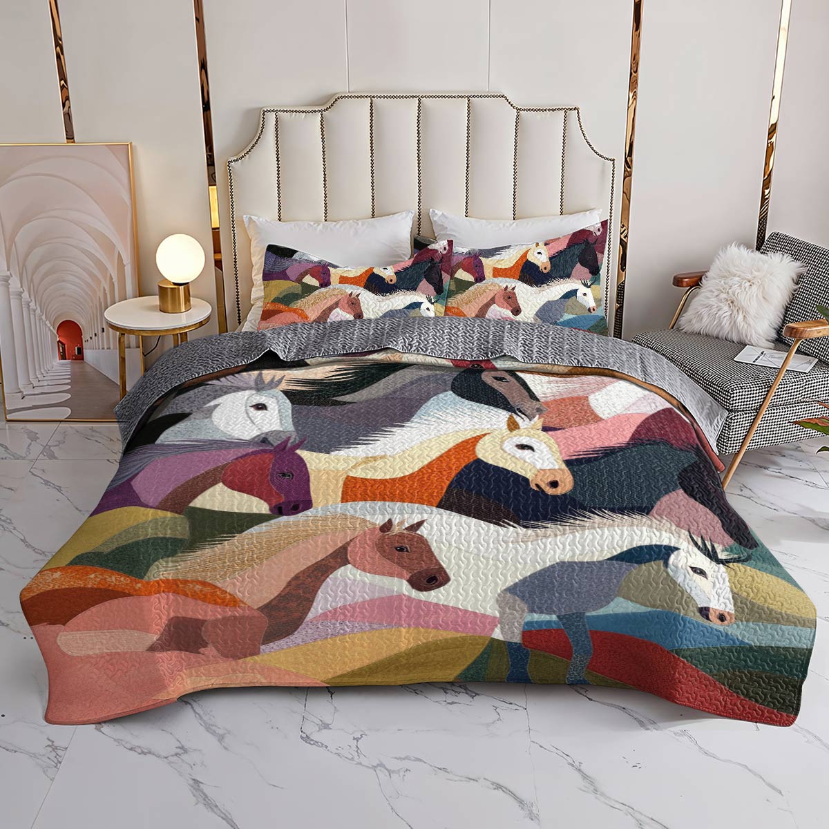 Lorva All Season Quilt 3-Piece Set Colorful Horses