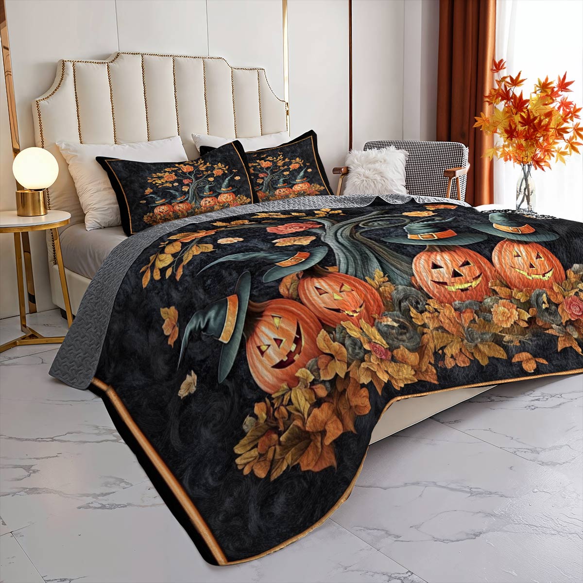 Witch Lorva All Season Quilt 3-Piece Set Pumpkin Hat Parade