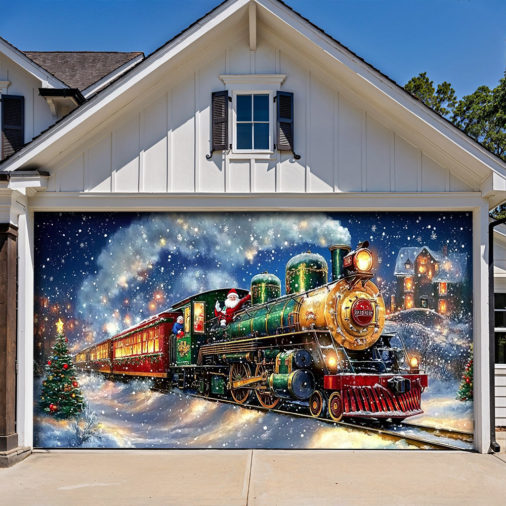 Lorva Christmas Garage Door Banner Decoration Magical Holiday Express Santa’s Train Spreading Cheer