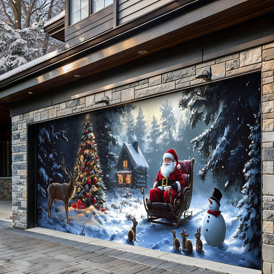 Lorva Christmas Garage Door Banner Decoration Santa’s Midnight Christmas