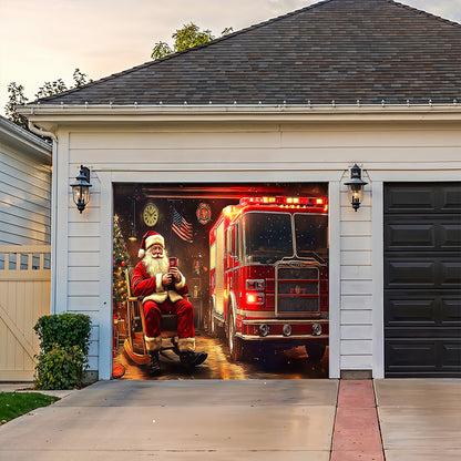 Lorva Garage Door Banner Decoration Santa’s Firehouse Rest