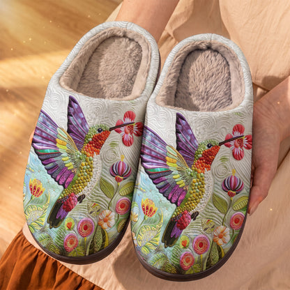 Lorva Hummingbird Fleece Lined Slippers Beautiful Floral Garden