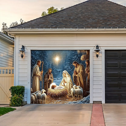 Lorva Christmas Garage Door Banner Decoration Faith Love The Nativity Scene
