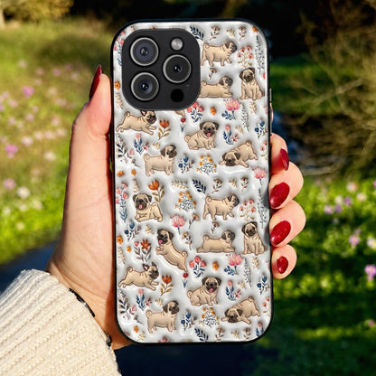 Lorva Pug Flat Print Phone Case Happy Field Flowers