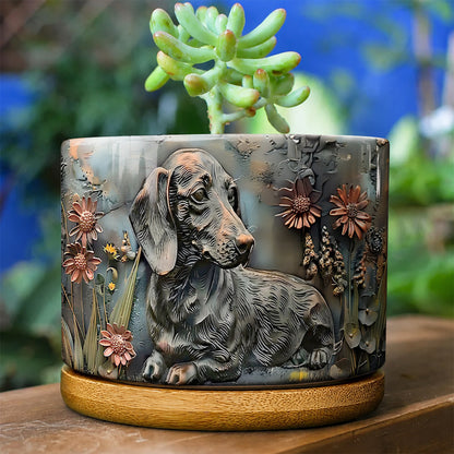 Lorva Dachshund Flat Print Ceramic Plant Pot Rustic Dachshund Garden