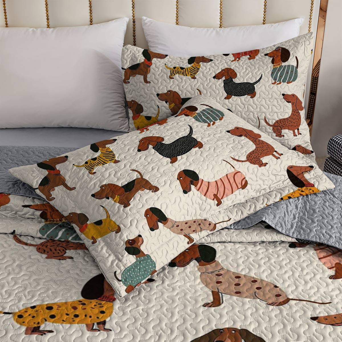 Lorva Dachshund All Season Quilt 3-Piece Set Cute Sausage