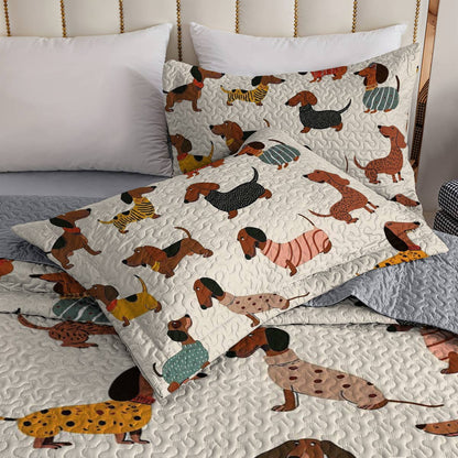 Lorva Dachshund All Season Quilt 3-Piece Set Cute Sausage
