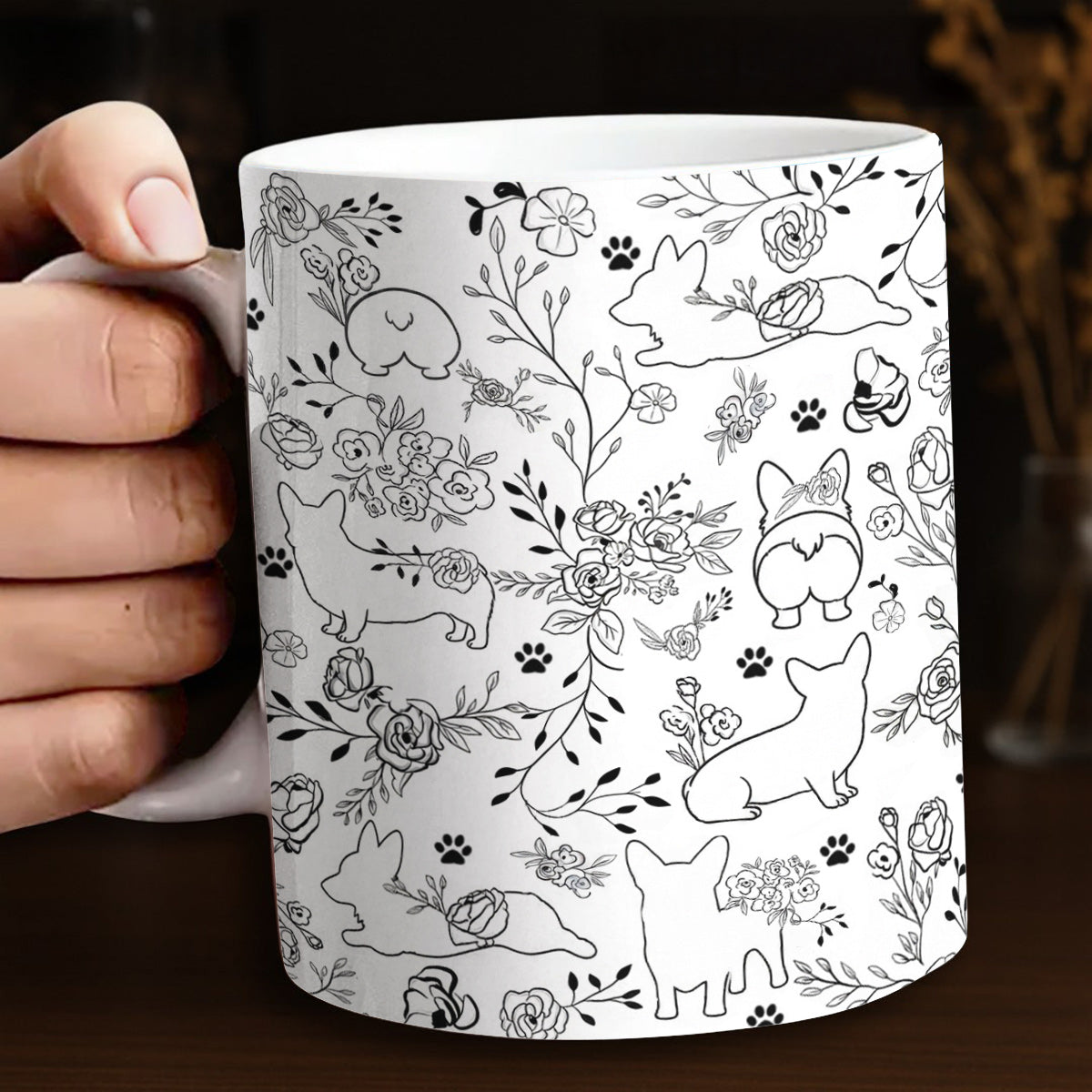 Lorva Corgi Flat Print Mug Amazing Floral Corgi