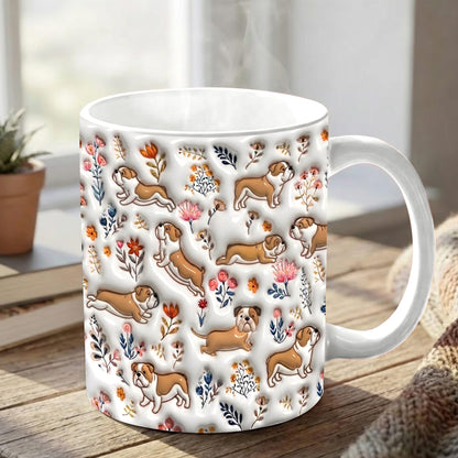 Lorva English Bulldog Flat Print Mug Happy Field Flowers