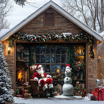 Lorva Christmas Garage Door Banner Decoration Fireside Santa & Snowman Holiday