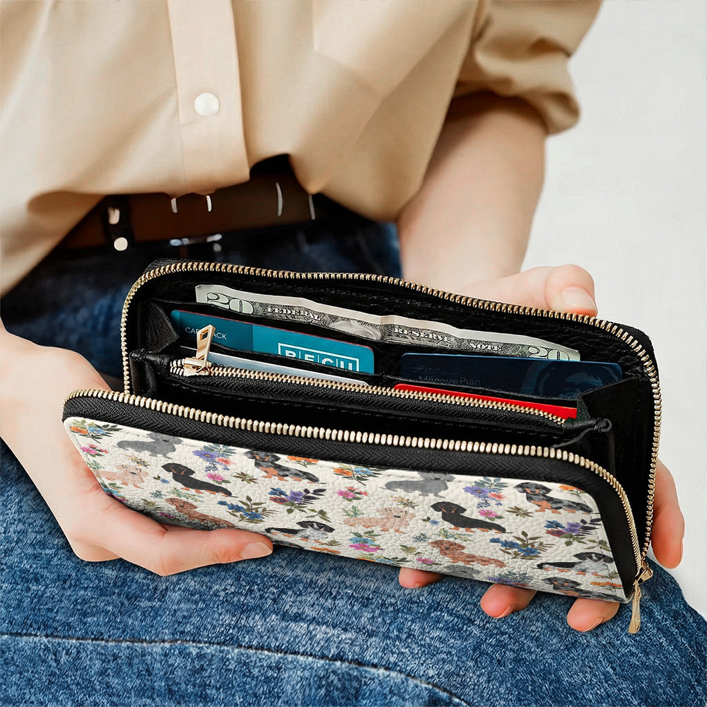 Lorva Leather Wallet Charming Floral Dachshunds