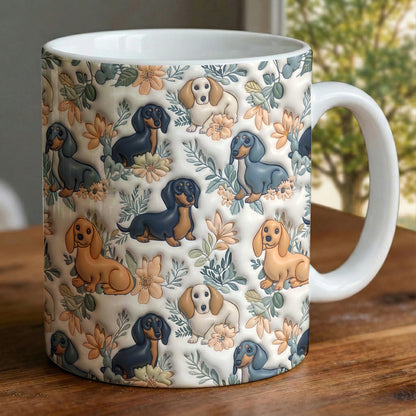 Lorva Dachshund  Flat Print Mug Classical Floral