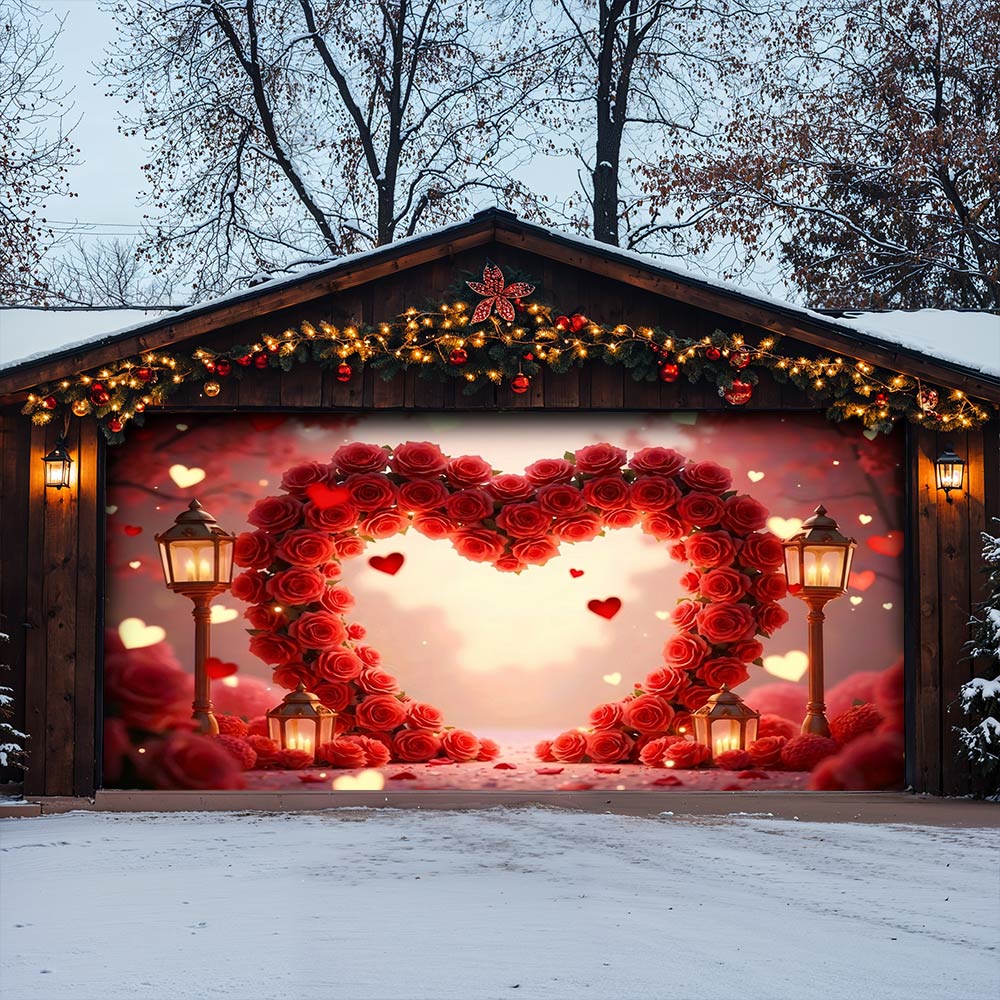 Lorva Garage Door Banner Decoration Heart Of Roses