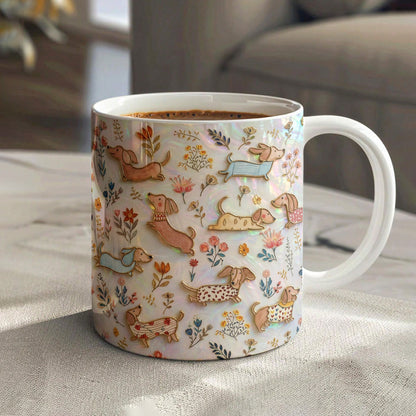 Lorva Flat Print Mug Cute Floral Dachshunds