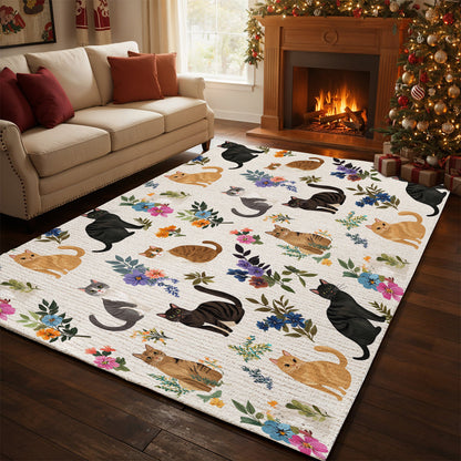 Lorva Area Rug Cute Floral Cats