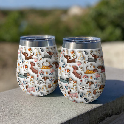 Lorva Dachshund Wine Tumbler Happy Field Flowers