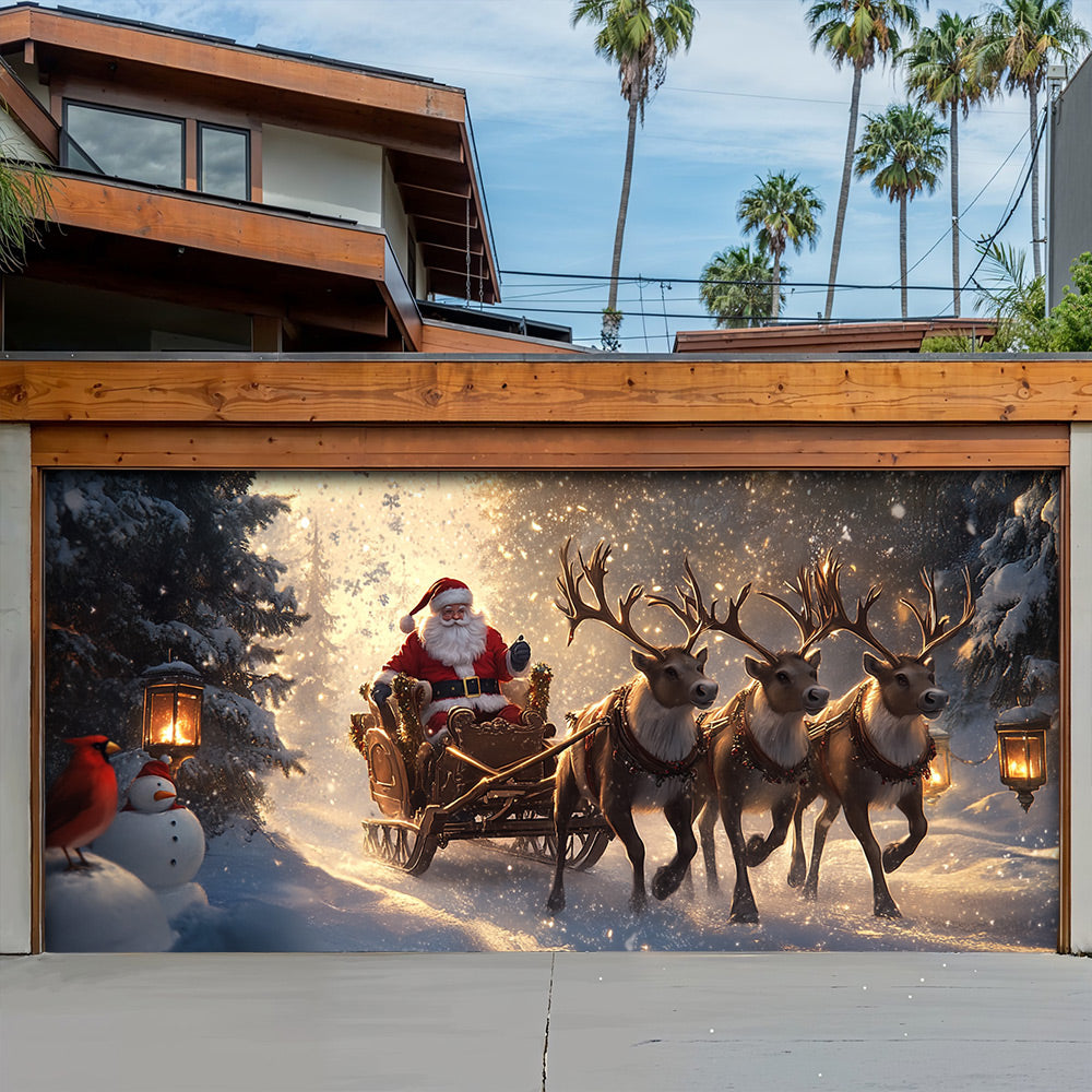 Lorva Christmas Garage Door Banner Decoration Santa’s Reindeer Journey