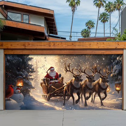 Lorva Christmas Garage Door Banner Decoration Santa’s Reindeer Journey