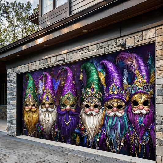 Lorva Mardi Gras Garage Door Banner Decoration Happy Gnomes