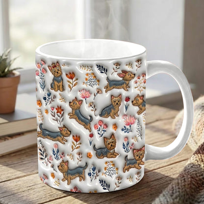Lorva Yorkie Flat Print Mug Happy Field Flowers