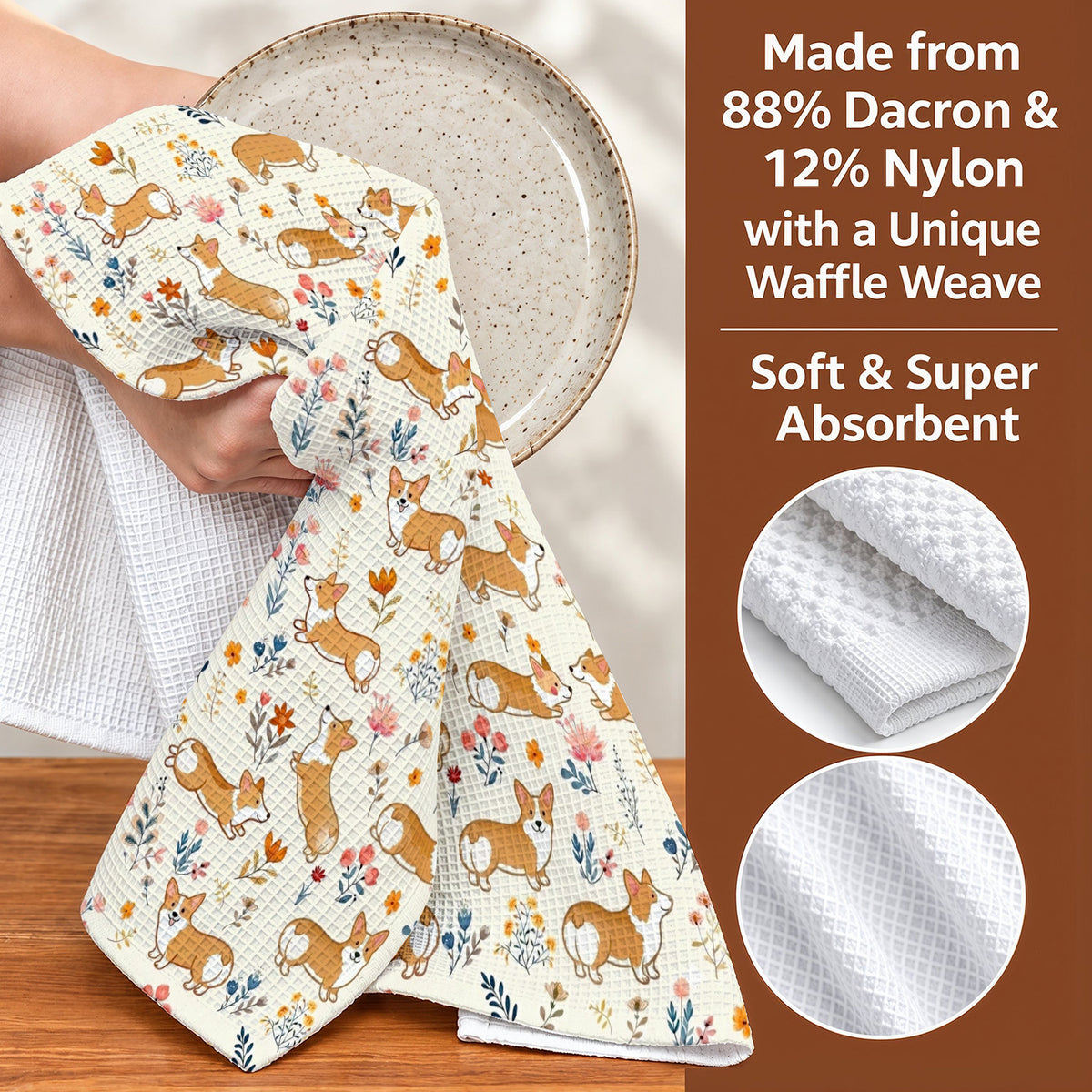 Lorva Corgi Kitchen Towel Cute Field Flowers