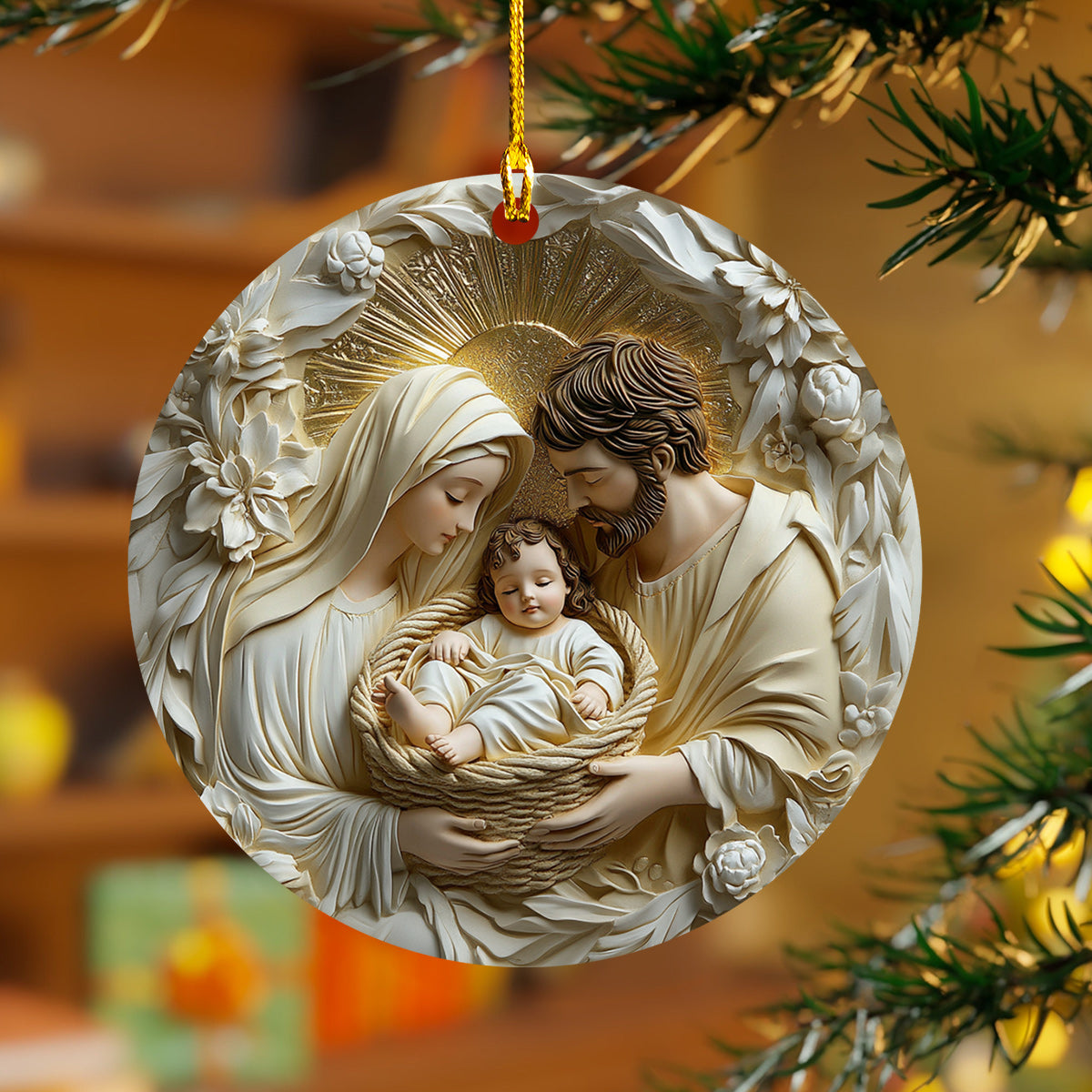 Lorva Holy Family Acrylic Ornament Bright Halo