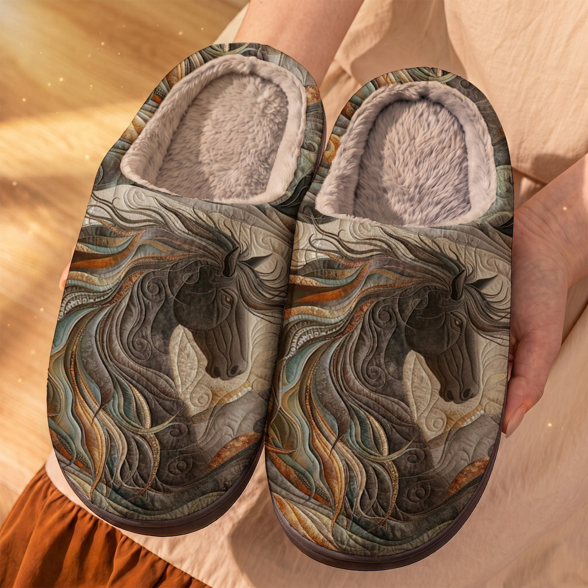 Lorva Horse Fleece Lined Slippers Horse Harmony