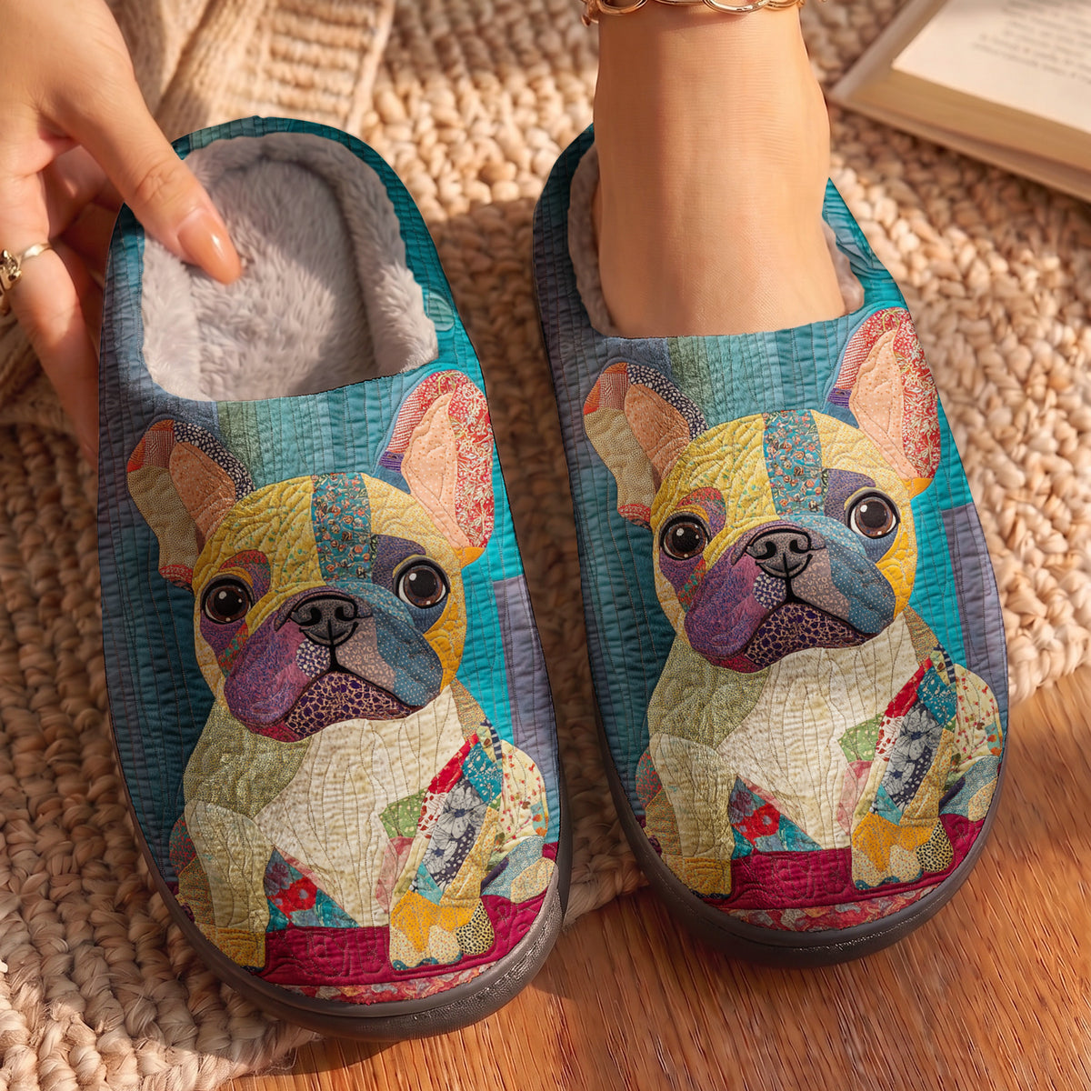 Lorva French Bulldog Fleece Lined Slippers Cuteness Overload