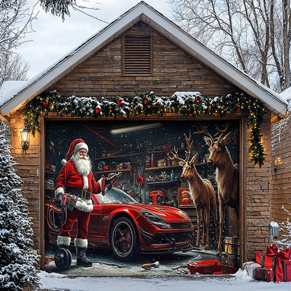 Lorva Christmas Garage Door Banner Decoration Santa's Reindeer Garage