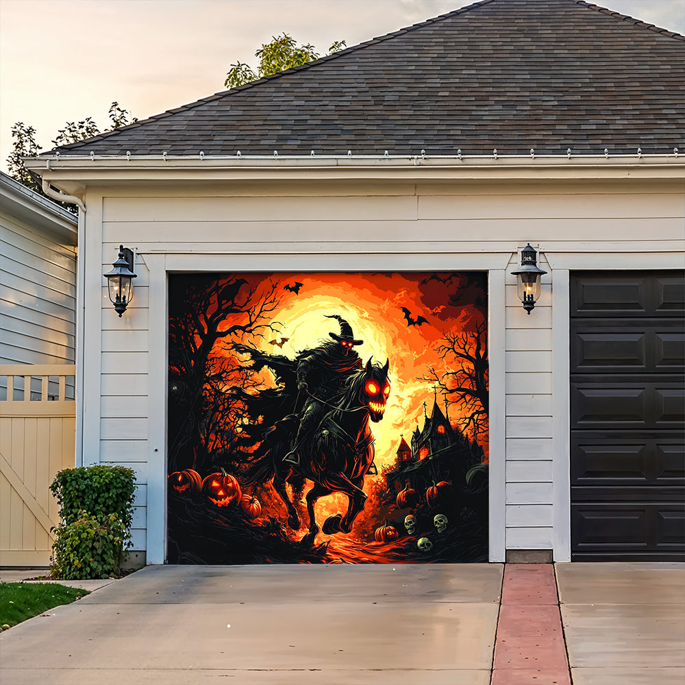 Lorva Halloween Garage Door Banner Decoration The Cursed Horseman Halloween