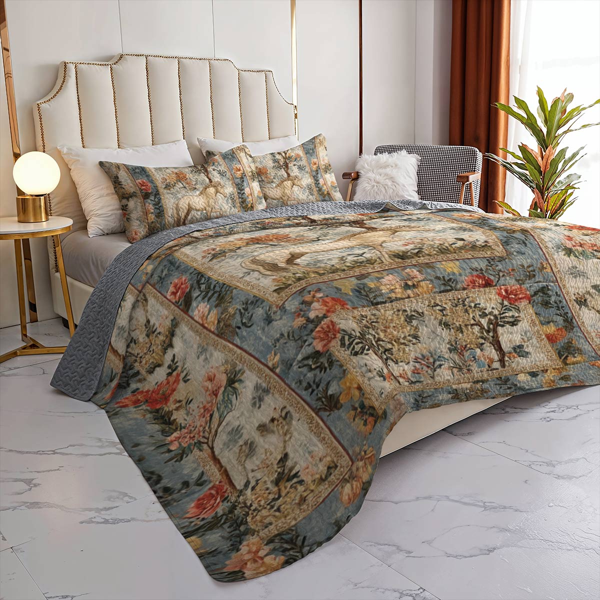 Lorva Horse All Season Quilt 3-Piece Set Horse Garden
