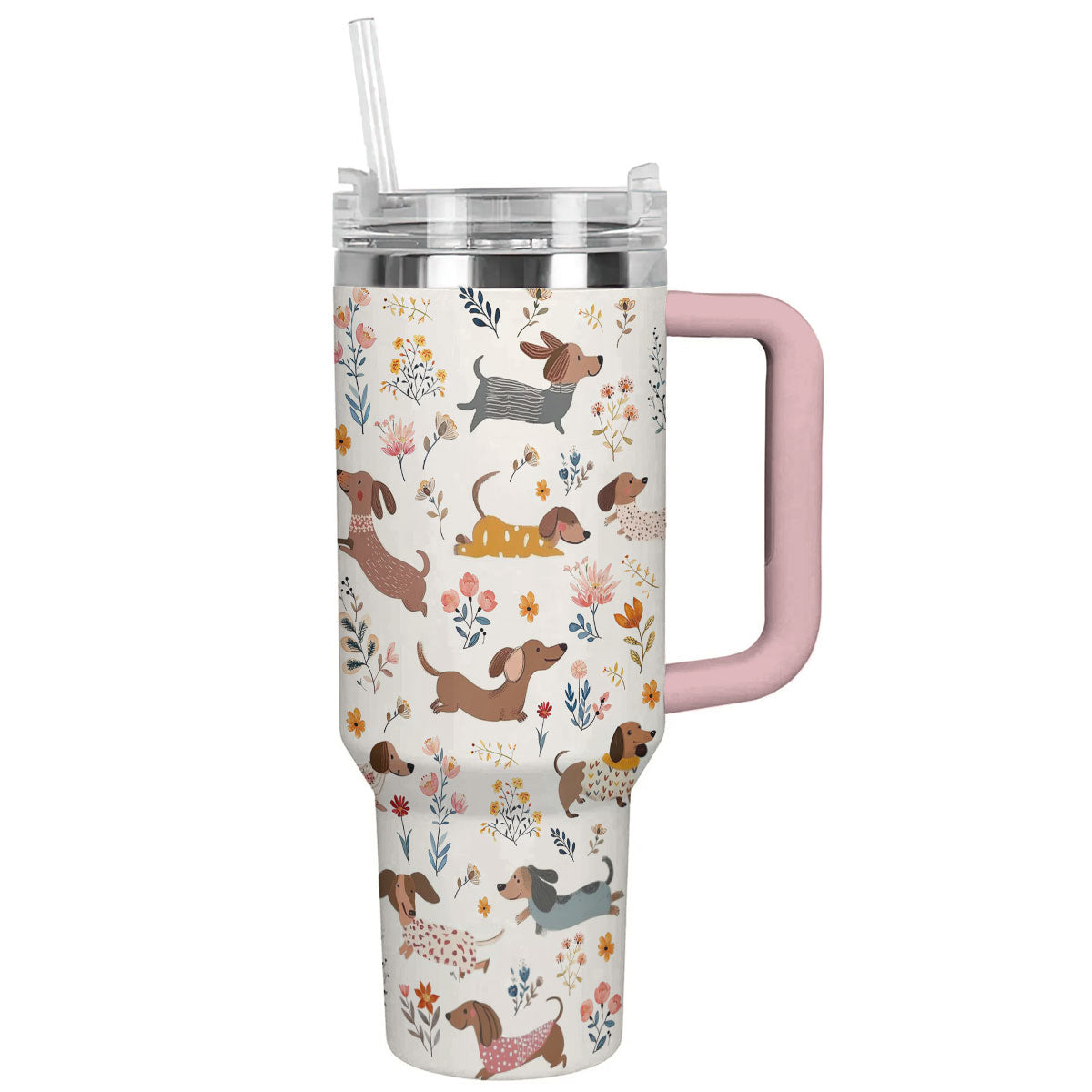 Lorva Dachshund Tumbler Happy Field Flowers