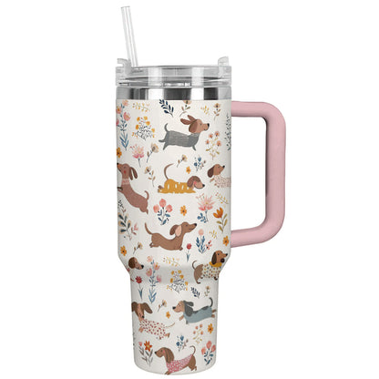 Lorva Dachshund Tumbler Happy Field Flowers
