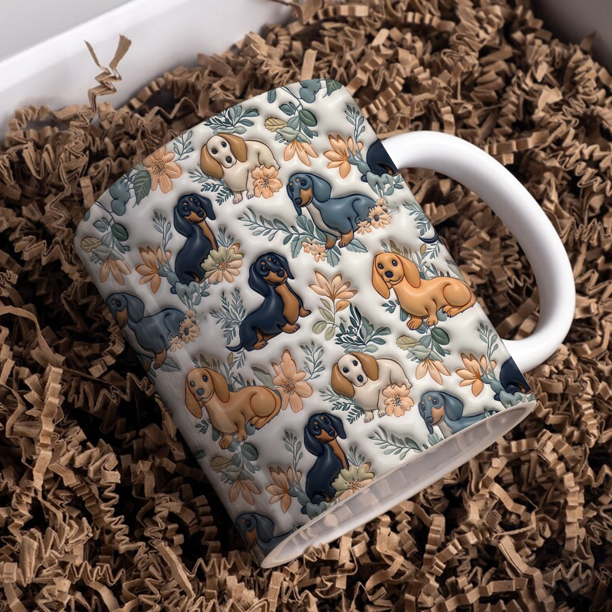 Lorva Dachshund  Flat Print Mug Classical Floral