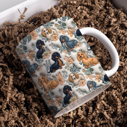 Lorva Dachshund  Flat Print Mug Classical Floral