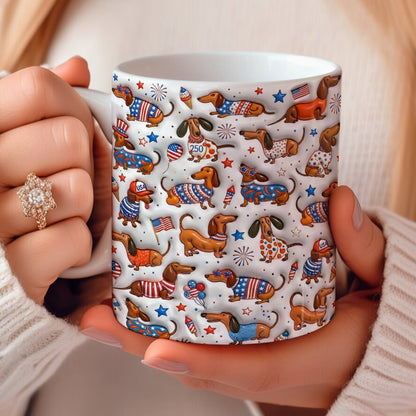 Lorva Dachshund Flat Print Mug Happy Patriotic Day