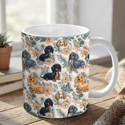 Lorva Dachshund  Flat Print Mug Classical Floral