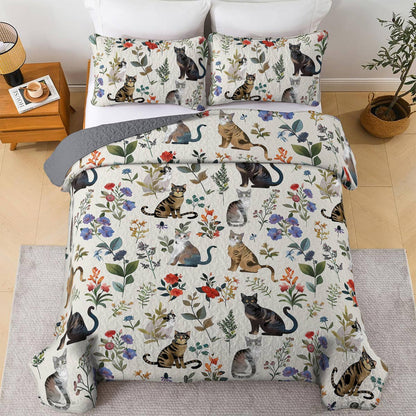 Lorva All Season Quilt 3-Piece Set Happy Floral Cats