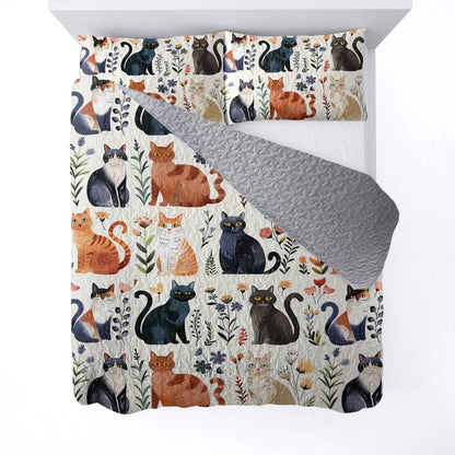 Lorva All Season Quilt 3-Piece Set Cat Garden