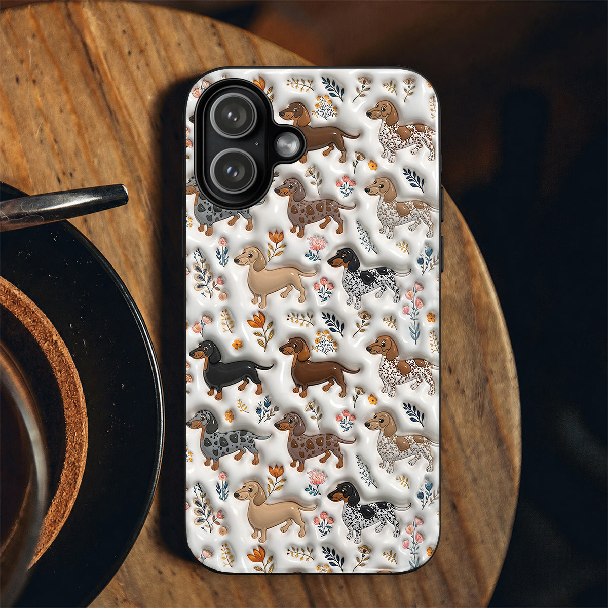 Lorva Dachshund Flat Print Phone Case Smile Field Flowers