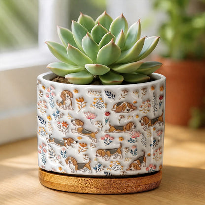 Lorva Beagle Flat Print Ceramic Plant Pot Happy Field Flowers