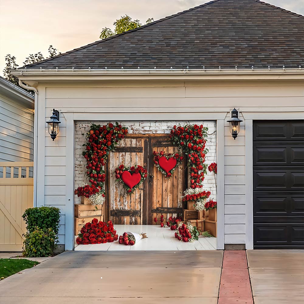 Lorva Garage Door Banner Decoration Rustic Rose Love