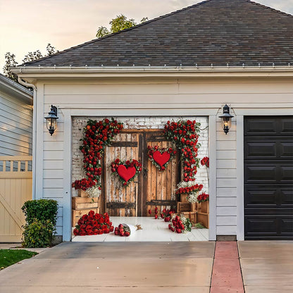 Lorva Garage Door Banner Decoration Rustic Rose Love
