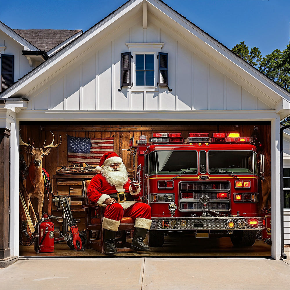 Lorva Garage Door Banner Decoration Holiday Fire Department Santa Garage