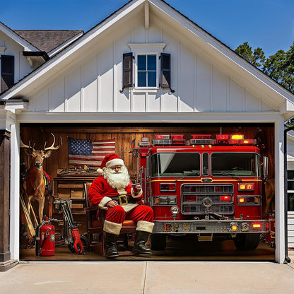 Lorva Garage Door Banner Decoration Holiday Fire Department Santa Garage