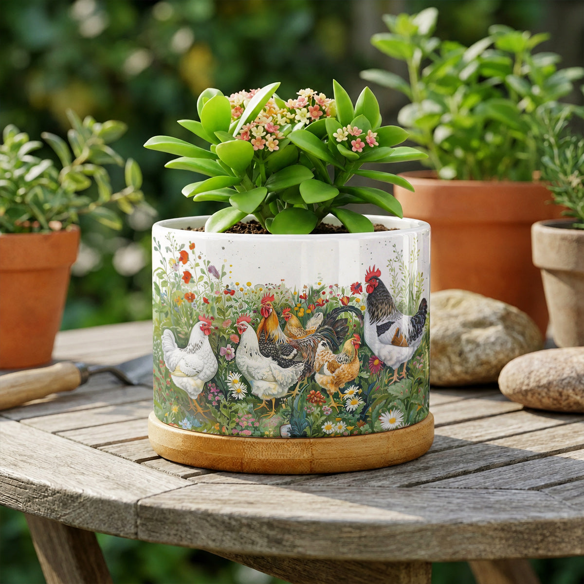 Lorva Chicken Ceramic Plant Pot Charming Flower Garden