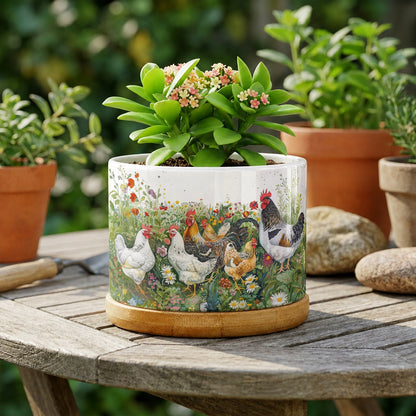 Lorva Chicken Ceramic Plant Pot Charming Flower Garden