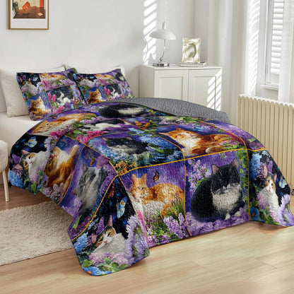 Lorva All Season Quilt 3-Piece Set Kittens With Flowers