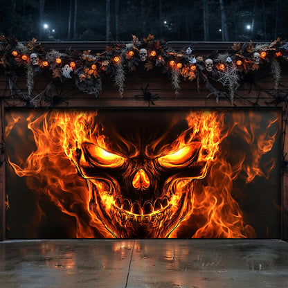 Lorva Halloween Garage Door Banner Decoration Flaming Skull