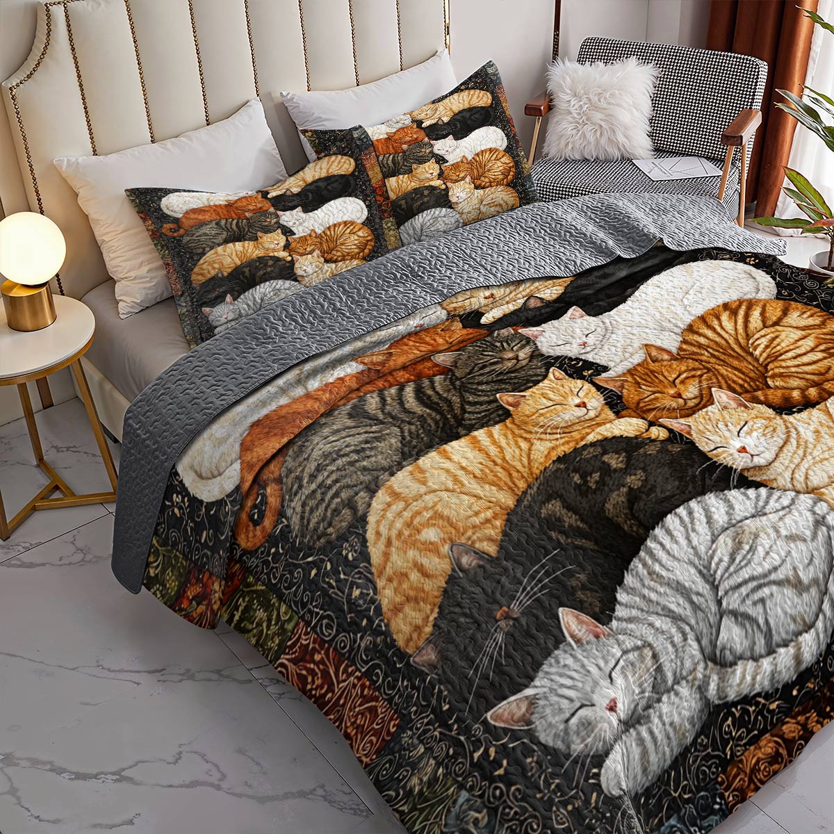 Lorva All Season Quilt 3-Piece Set Feline Harmony